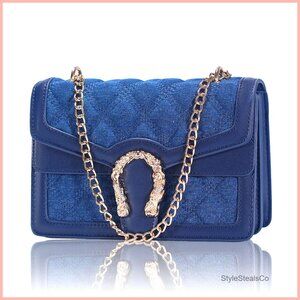 Quilted Crossbody Bag with Snake Print Buckle Adjustable Chain Strap